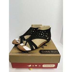 Cobb Hill Jordan CH Black Leather Sandals 7M NIB Comfort Zip Gladiator